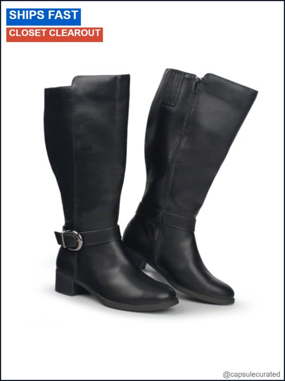 Extra Wide Calf Knee High Boots Side Zipper Low Block Heel Riding Boots